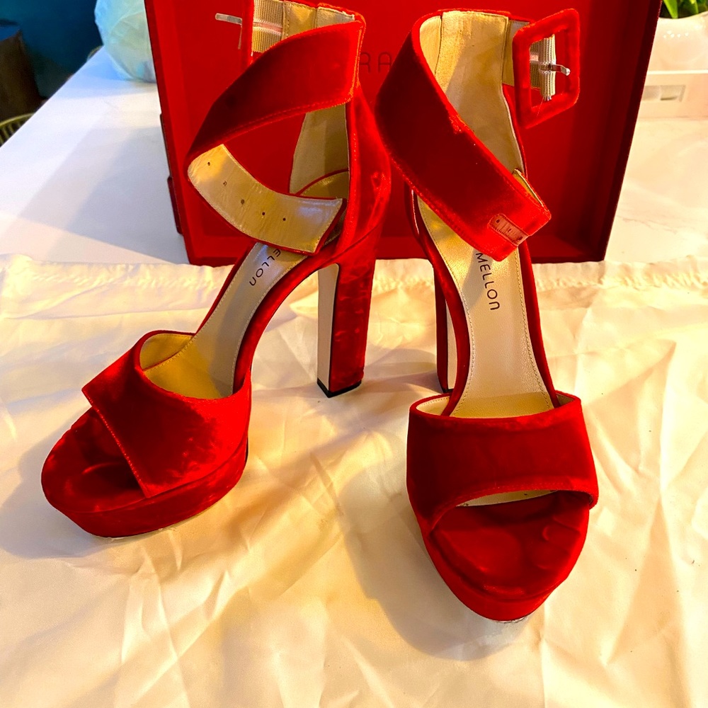 Tamara Mellon red velvet platform party shoes!!